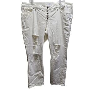 Silver Jeans Co Sam White Distressed Button Fly Boyfriend Jeans SZ 20 L‎ 26